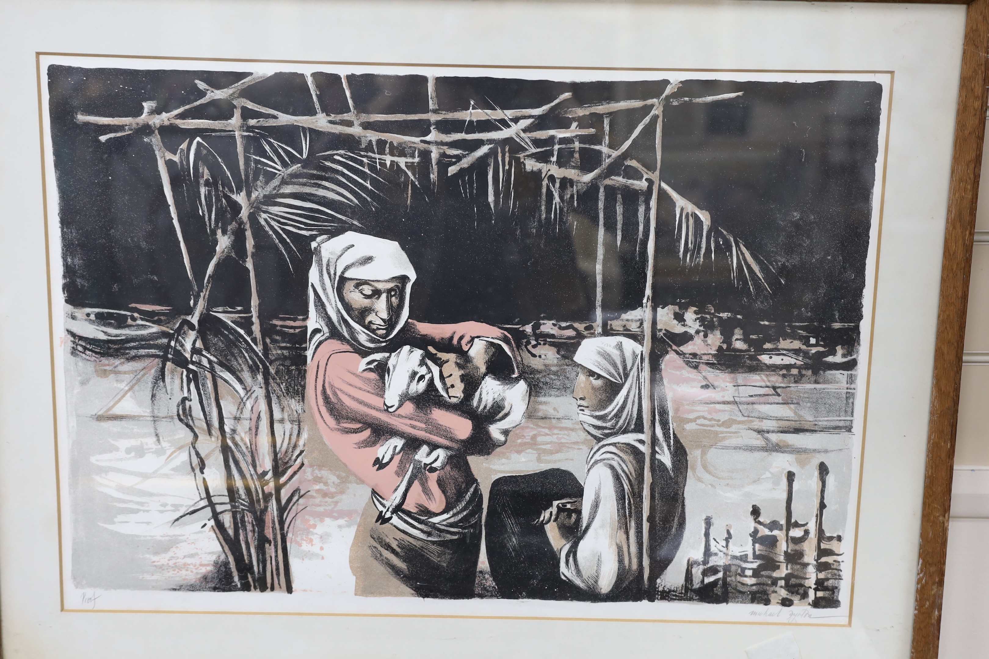 Michael Ayrton (1921-1975), pair of artist proof colour lithographs, Greek Shepherds I & II, signed in pencil, 45 x 65cm